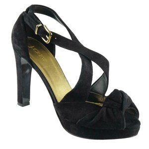 Worn 1x J.CREW Heels Shoes Strappy Sz. 9 Black Suede Knot Made in ITALY